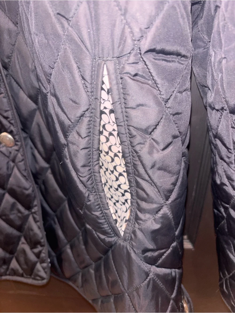Coach Black Quilted Signature Lined Snap Jacket Coat Size M